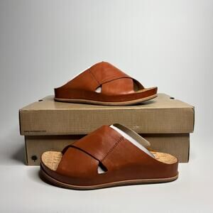 Kork-Ease Tutsi Cross Band Leather Slide Sandals in Rust